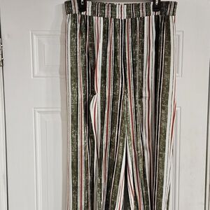 AGB Men's Green and Red Striped Chinos